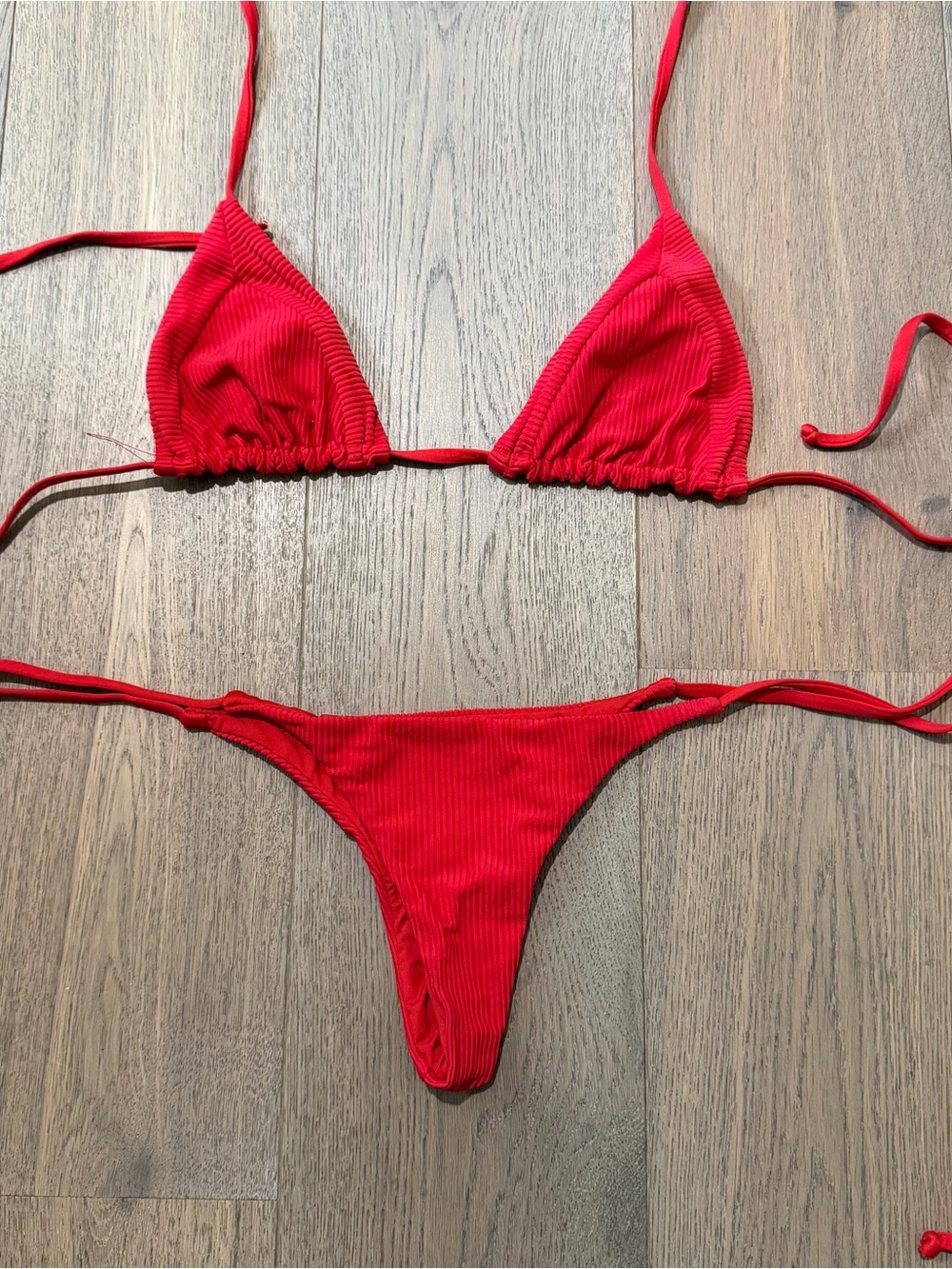 Frankie’s Bikinis- Red Ribbed Bikini Set